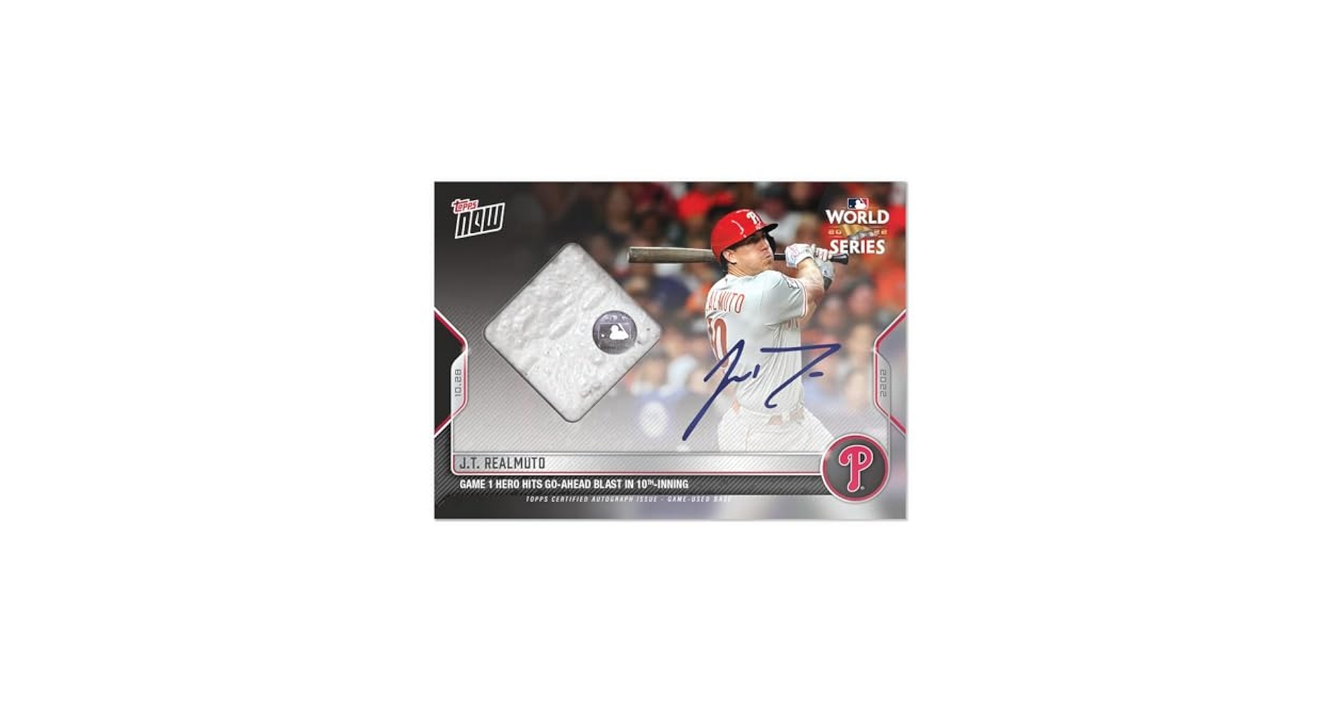 J.t. Realmuto Signed Game Used World Series Base Relic Topps